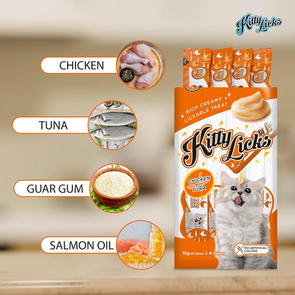 Rena’s Kitty Licks Chicken with Tuna Creamy Cat Treat 4 x 15g – Rich Lickable Treat for Kittens & Cats
