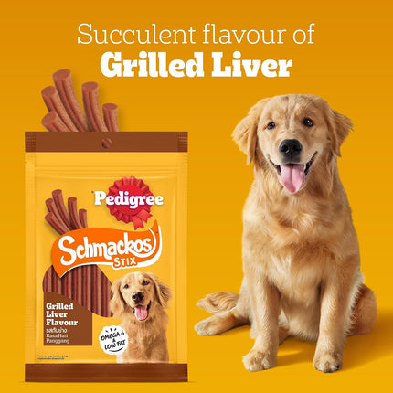 Pedigree Schmackos Stix Grilled Liver Flavour Dog Treat 70 g | Soft & Chewy Stix with Omega 6 & Low Fat