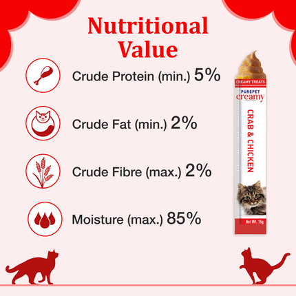 Purepet Creamy Lickable Cat Treats Crab & Chicken (15g x24 Pcs) 360g