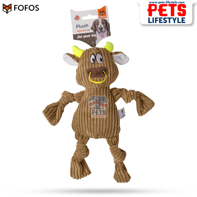 FOFOS Fluffy Cow Brown – Soft Corduroy Plush Toy with Squeaker
