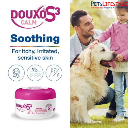 Douxo S3 Calm Pads for Dogs & Cats (30 Pads) | Leave-On Anti-Itch Hypoallergenic Skin Care Pads for Sensitive & Allergic Skin