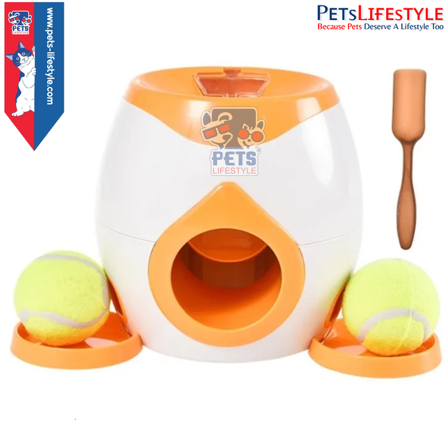Automatic Dog Ball Launcher, Automatic Tennis Ball Food Dispenser, Training Pet Throwing Balls Machine with Snack Reward System for Small & Medium Dogs (Orange)