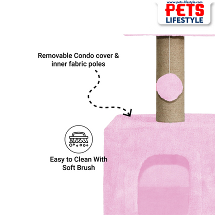 Canine Desk Soft Fur Condo Activity Cat Tree – Sisal/Jute Scratching Post with Hanging Ball