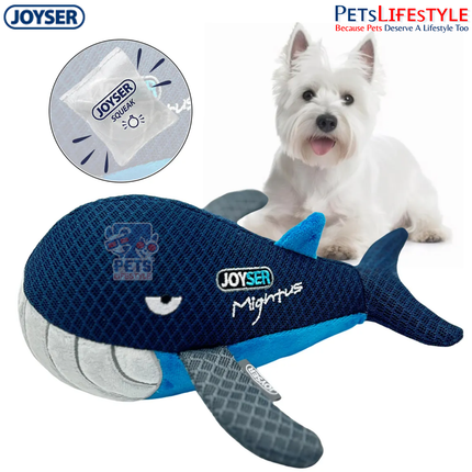JOYSER Mightus Whale Plush Dog Toy with Squeaker – Blue (M)