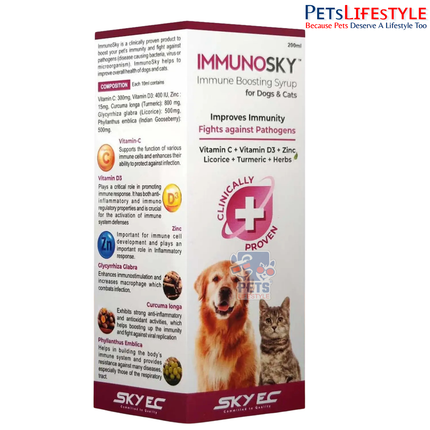 Sky EC ImmunoSky Syrup | Immune Boosting Syrup for Dogs & Cats | Vitamin C, Vitamin D3, Zinc & Herbal Immunity Blend | 200 ml