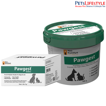 Neo Kumfurt Pawgest – Prebiotic, Probiotic, Enzyme & Immune Support Powder for Dogs & Cats