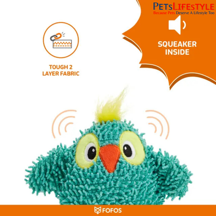 FOFOS Tough Dog Toy 2PK Owl & Bird – Plush Squeaky Dog Toys with Crinkle Sound for Interactive Play