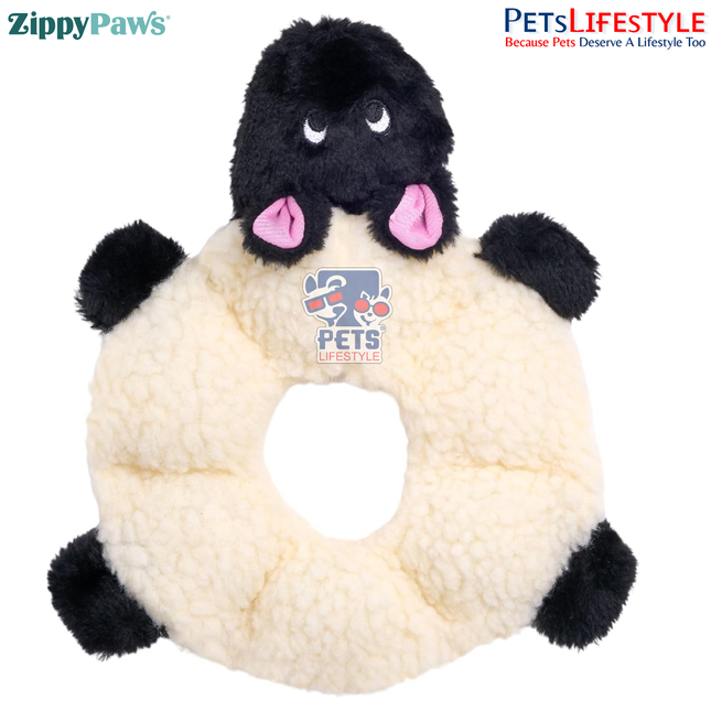 ZippyPaws Loopy – Sheep  Stuffing-Free Plush Dog Toy with 7 Round Squeakers