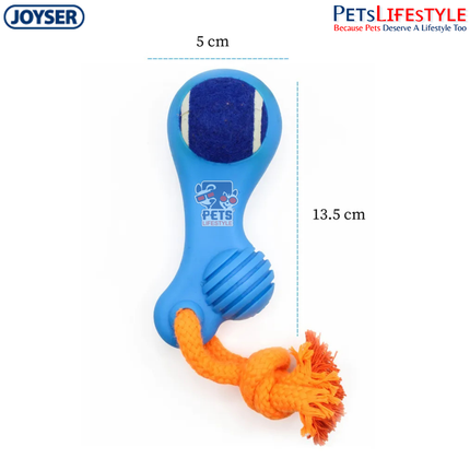 JOYSER Bone Rubber with Replaceable Tennis Ball & Squeaker Dog Toy – Blue/Orange (S)