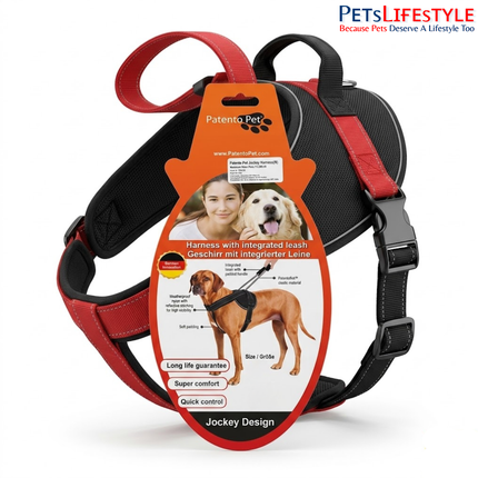 Patento Pet JOCKEY Padded Dog Harness with Integrated Leash | Reflective Soft Nylon Harness for Dogs