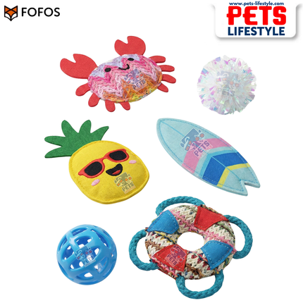 FOFOS Sealife Cat Toy 6 Pack Catnip-Infused Multi-Texture Toys for Active Cats