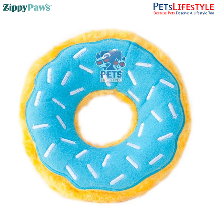 ZippyPaws Junior Donutz Dog Toy – Blueberry | Stuffing-Free Plush Chew Toy with Dual Squeakers