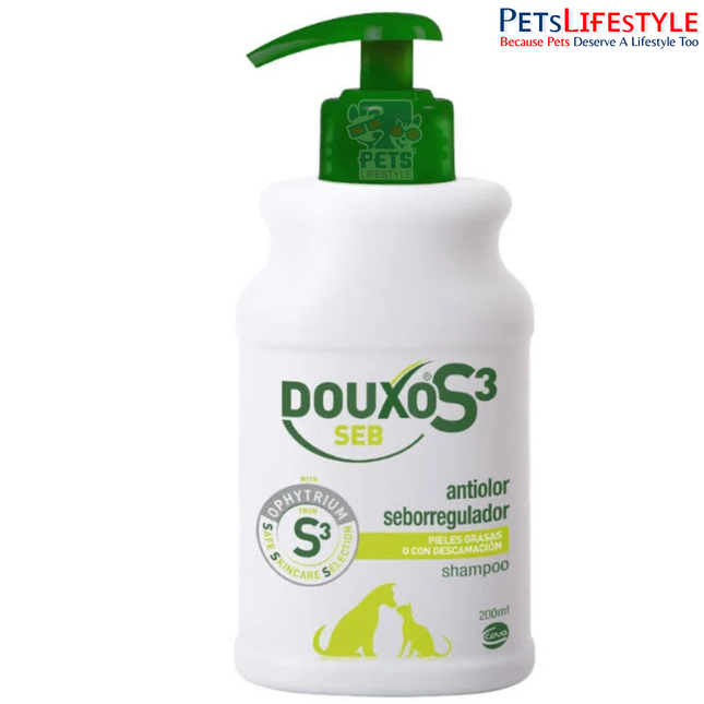 Douxo S3 SEB Seboregulating Shampoo for Dogs & Cats 200ml | Anti-Dandruff & Seborrhea Shampoo for Oily, Flaky & Odorous Skin