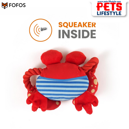 FOFOS Sealife Toy Crab – Durable Plush Dog Toy with Rope Hands & Squeaker