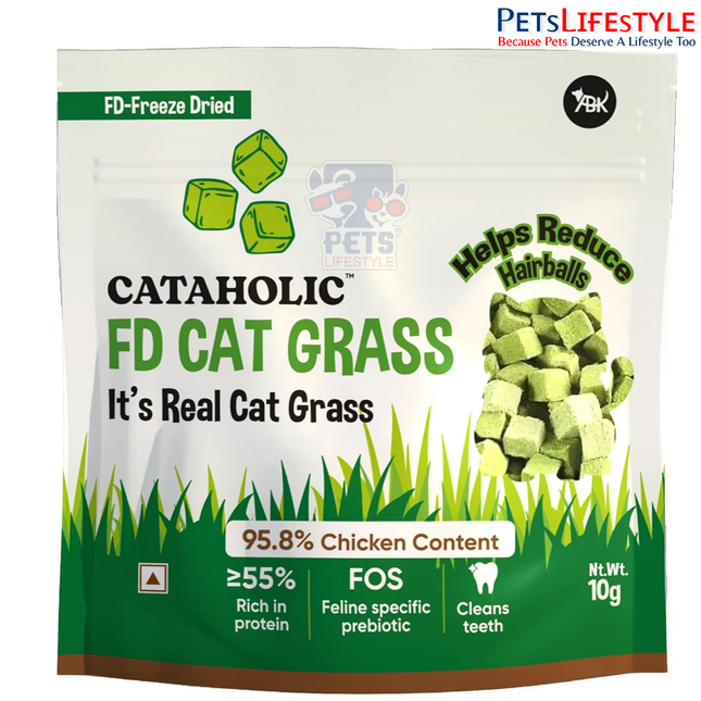 Cataholic FD Cat Grass Granules – Freeze-Dried Natural Cat Grass Supplement | Hairball Control & Digestive Support for Cats | 10g