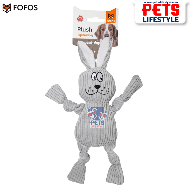 FOFOS Fluffy Rabbit Grey – Soft Corduroy Plush Toy with Squeaker
