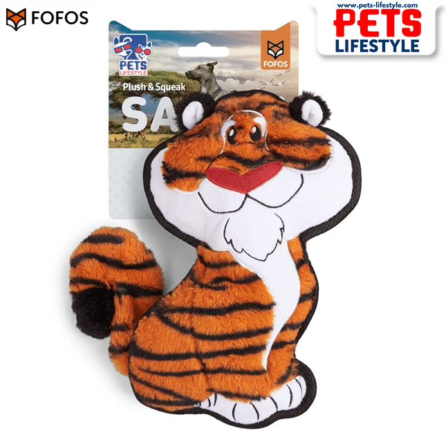 FOFOS Safari Line Tiger Dog Toy Soft Plush Tiger Toy for Moderate Chewers