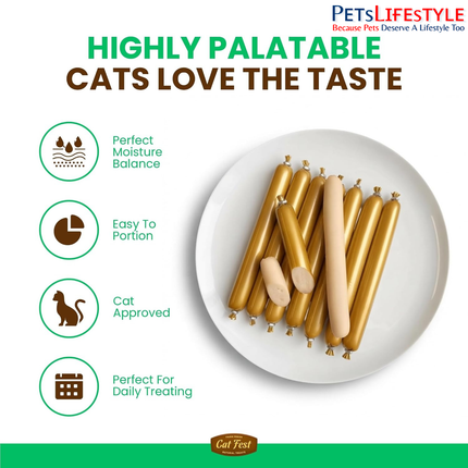 Catfest Bologna Sausages with Tender Chicken – High-Protein Meaty Cat Treats, Gluten-Free, 150 g