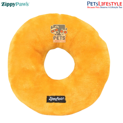 ZippyPaws Junior Donutz Dog Toy – Strawberry | Stuffing-Free Plush Chew Toy with Dual Squeakers