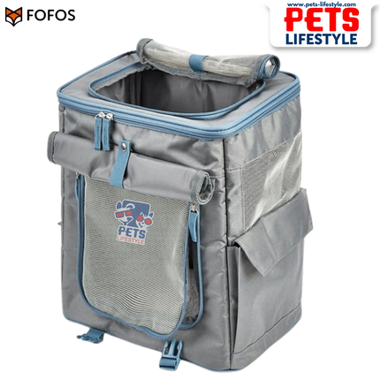 FOFOS Backpack Carrier Grey/Blue – Ventilated Dog & Cat Travel Backpack