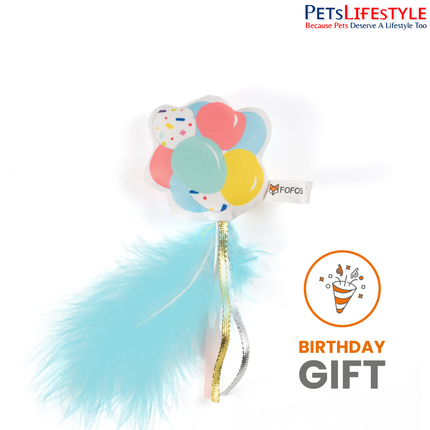 Fofos Birthday Balloon Cat Toy – Soft Plush Toy with US-Grade Organic Catnip & Real Feathers for Kittens & Cats