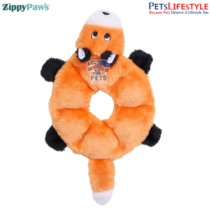 ZippyPaws Loopy – Fox  Stuffing-Free Plush Dog Toy with 7 Round Squeakers