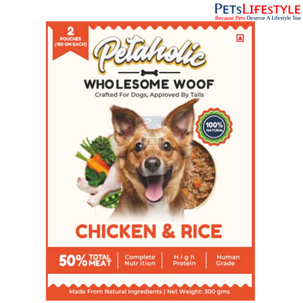 Petaholic Wholesome Food Chicken Biryani for Adult Dogs & Puppies | Human-Grade Wet Dog Food | High Protein | Natural Ingredients | Preservative Free