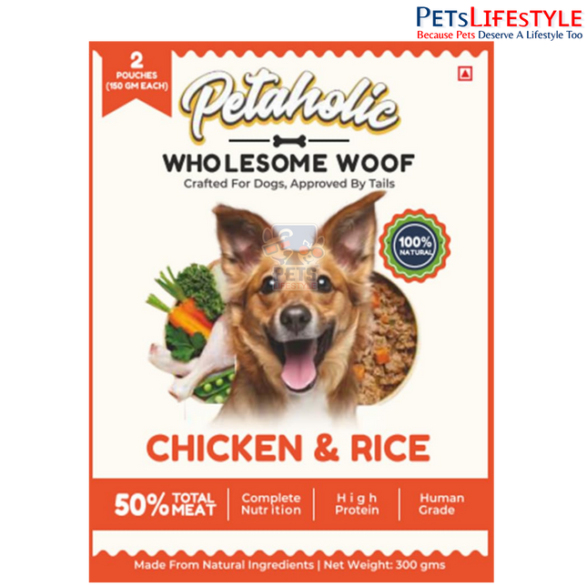 Petaholic Wholesome Food Chicken Biryani for Adult Dogs & Puppies | Human-Grade Wet Dog Food | High Protein | Natural Ingredients | Preservative Free