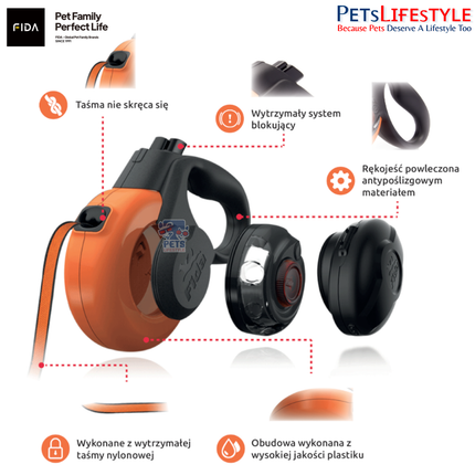 FIDA Mars Retractable Dog Leash – Anti-Twist | Heavy Duty | Reflective