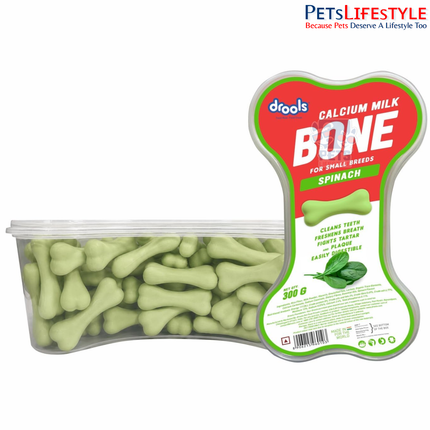 Drools Calcium Milk Bone Dog Treats – Spinach Flavour | Calcium-Rich Dental Chews for Strong Bones & Healthy Teeth