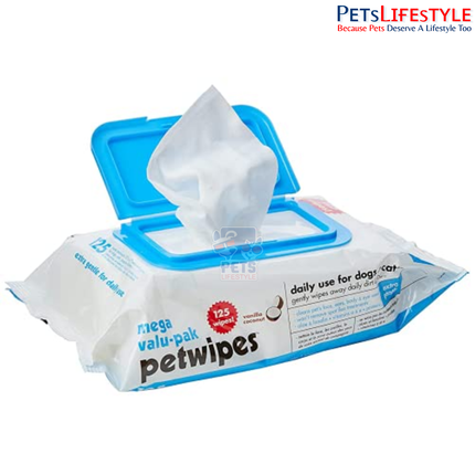 Petkin Pet Wipes Mega Value Pull Pack – 125 Wipes for Dogs & Cats