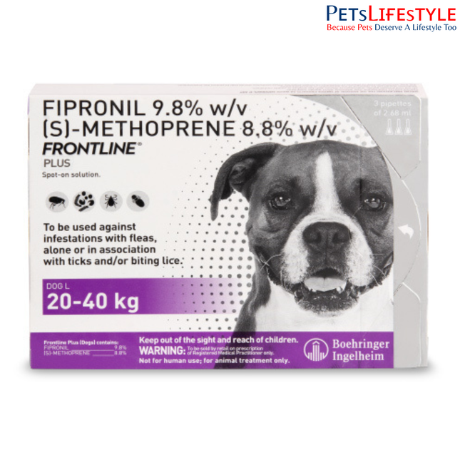 Frontline Plus Spot-On for Dogs 20–40 kg (2.68 ml) – Large Dogs Flea & Tick Treatment