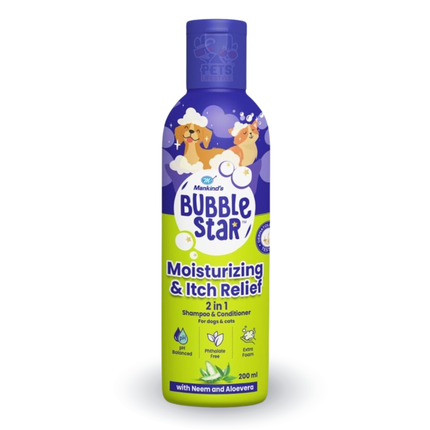 Mankind BubbleStar Neem & Aloe Vera Fresh 2 in 1 Waterless Shampoo for Dogs & Cats | Moisturizing & Itch Relief Formula