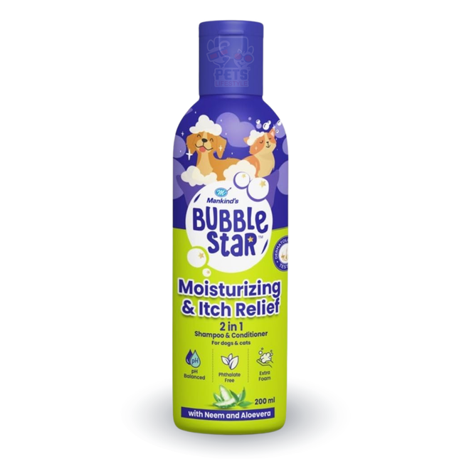 Mankind BubbleStar Neem & Aloe Vera Fresh 2 in 1 Waterless Shampoo for Dogs & Cats | Moisturizing & Itch Relief Formula