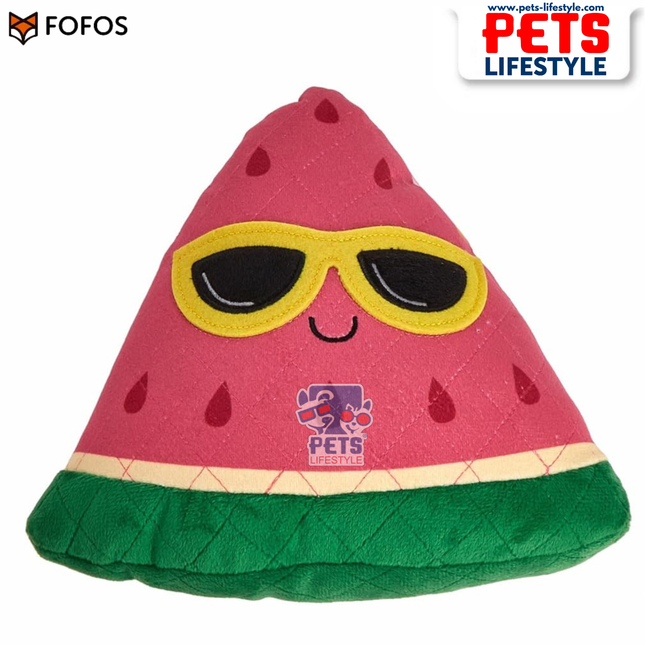 FOFOS Summer Plush Watermelon Dog Toy Dual-Layer Tough Plush + Squeaker