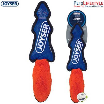 JOYSER Slimmy Skin Fox Plush Dog Toy with Squeaker – Blue/Orange (S/M)