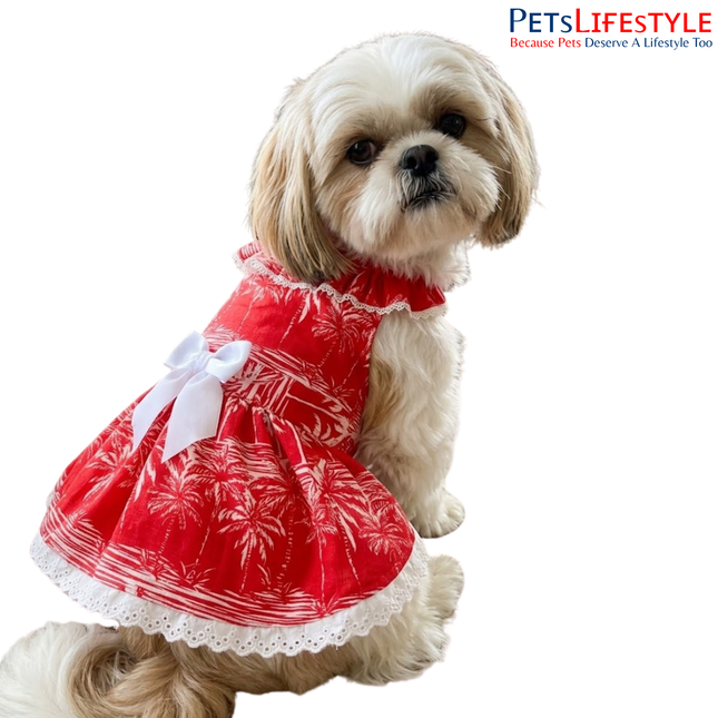Premium Tropical Palm Print Pet Dress for Dogs & Cats Tropical Paradise Holiday Pet Dress