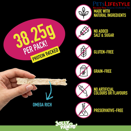 Jolly Pawps Codfish + Chicken Strips Dog Treats 85 g – 90% Prime Cut Meat, Grain-Free Fish & Chicken Training Treats for Dogs and Puppies