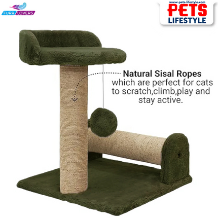 Canine Desk Soft Fur Fabric Activity Dual Jute Rope Scratching Post Cat Tree for Kittens & Cats