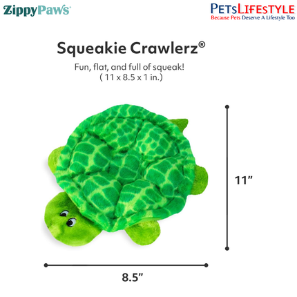 ZippyPaws Crawlers – Slowpoke the Turtle  Stuffing-Free Multi-Squeaker Plush Dog Toy