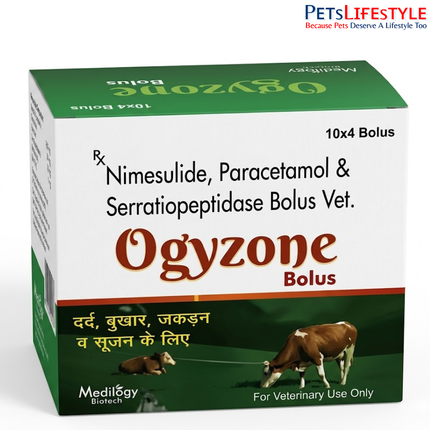 Ogyzone Bolus | Nimesulide 400 mg, Paracetamol 1500 mg & Serratiopeptidase 75 mg Bolus Vet