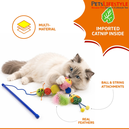 FOFOS Cat Toy- Bird,Mouse, Caterpillar with Wand