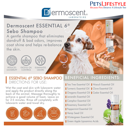 Savavet Dermoscent Essential 6 Sebo Shampoo for Dogs & Cats – Sebo-Regulating Anti-Dandruff Shampoo (200 ml)