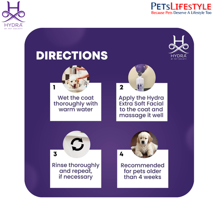 Hydra Extra Soft Professional Facial Pet Shampoo, Sulfate-Free and Hydroallergenic, 1000ml