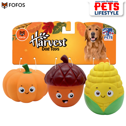 FOFOS Harvest Latex Toy 3‑Pack Natural Latex + Squeaker Small Dog Toy