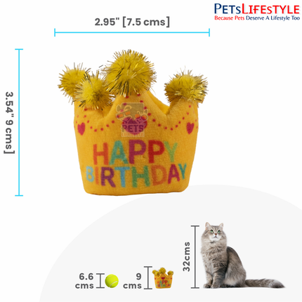 Fofos Birthday Crown Cat Toy – Soft Plush Toy with US-Grade Organic Catnip & Gold Pom-Poms for Kittens & Cats