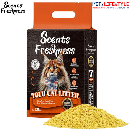 Scents of Freshness Premium Grade Tofu Cat Litter 2.8kg | Bio-Enzymatic Flushable Cat Litter | Bold Lemon Scent