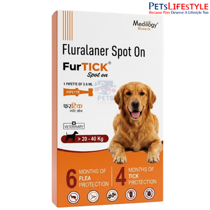 FurTICK Fluralaner Spot On for Dogs (20–40 kg) | 3.6 ml Pipette | Long-Lasting Tick & Flea Protection