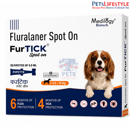 FurTICK Fluralaner Spot On for Dogs (4.5–10 kg) | 0.9 ml Pipette | Tick & Flea Protection