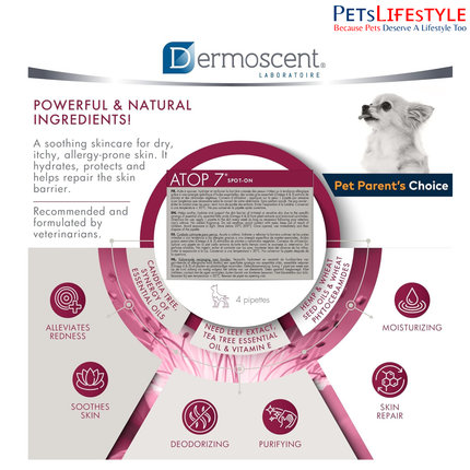 Savavet Dermoscent ATOP 7 Spot-On 0.6ml for Dogs & Puppies (0–10kg) (0.6ml x 4 Pipette)